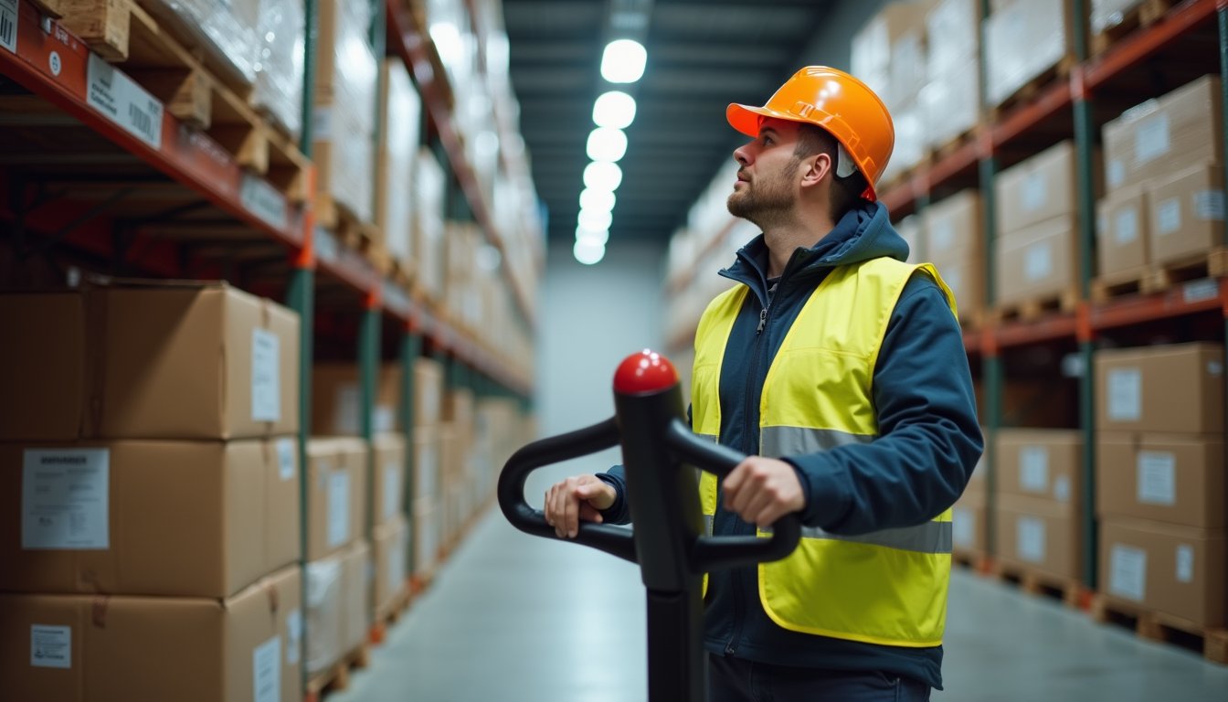 Lagerarbete och truck i logistikmiljö