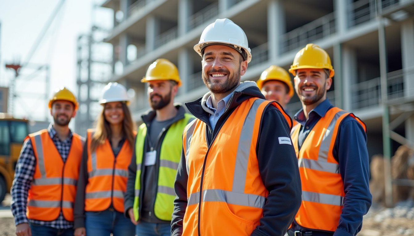 Byggarbetsplats med arbetare